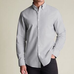 Charles Tyrwhitt Button-Down Stretch Washed Oxford Shirt in Gray Sz Large